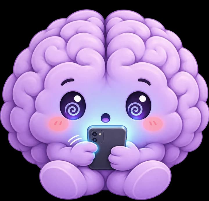 MindPet mascot hypnotized by a phone screen